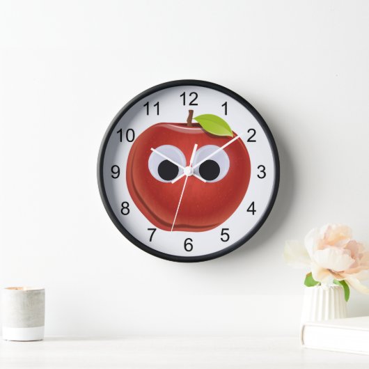 Grappige rode appel met beweegbare ogen wandklok (Huis)