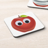 Grappige rode appel met Googly Eyes Bier Onderzetter (Linkerzijde)