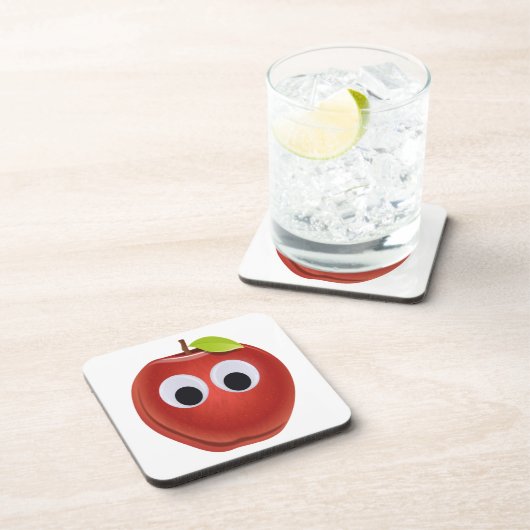 Grappige rode appel met Googly Eyes Bier Onderzetter (Rechterzijde)