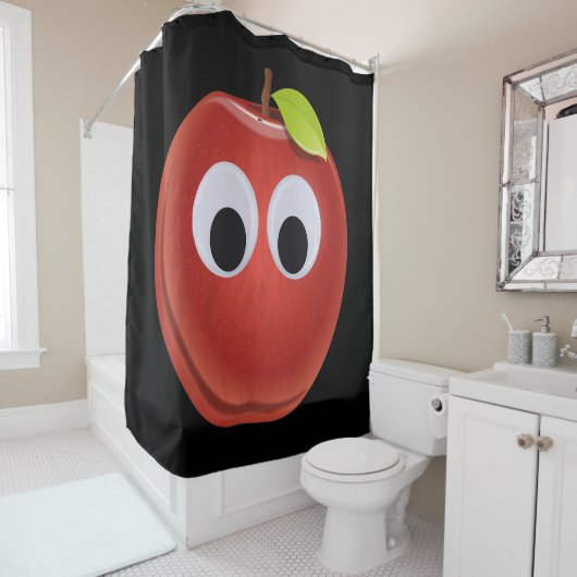 Grappige rode appel met Googly Eyes Douchegordijn (In situ)