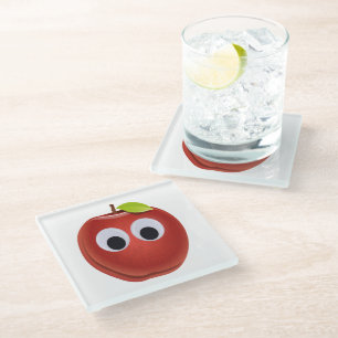 Grappige rode appel met Googly Eyes Glazen Onderzetter