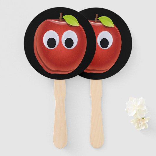Grappige rode appel met Googly Eyes Handwaaier (Voorkant en achterkant)