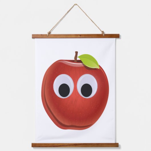 Grappige rode appel met Googly Eyes Hangend Wandkleed (Voorkant)