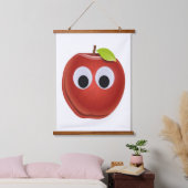 Grappige rode appel met Googly Eyes Hangend Wandkleed (Slaapkamer)