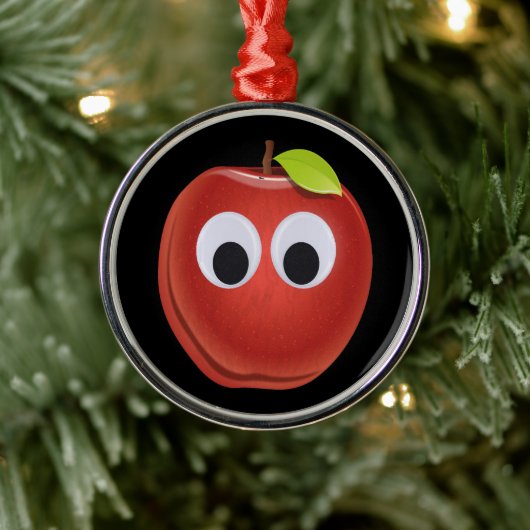 Grappige rode appel met Googly Eyes Metalen Ornament (Boom)