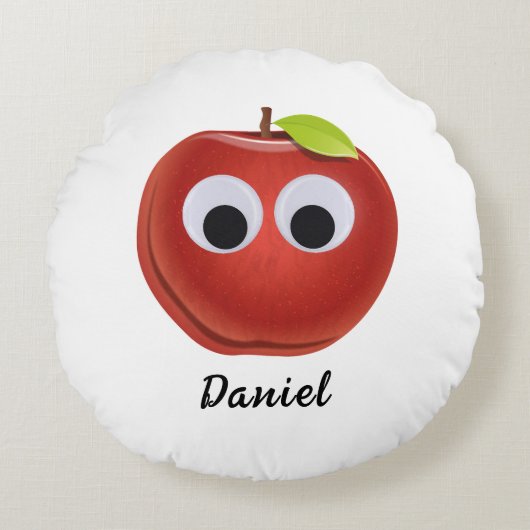 Grappige rode appel met Googly Eyes Rond Kussen (Voorkant)