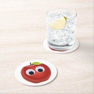 Grappige rode appel met Googly Eyes Ronde Kartonnen Onderzetter