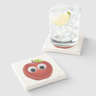 Grappige rode appel met Googly Eyes Stenen Onderzetter