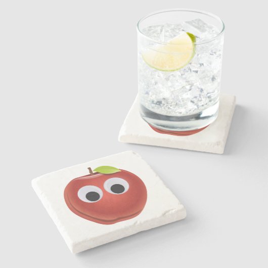 Grappige rode appel met Googly Eyes Stenen Onderzetter (Zijkant)