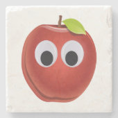 Grappige rode appel met Googly Eyes Stenen Onderzetter (Voorkant)