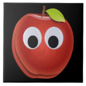 Grappige rode appel met Googly Eyes Tegeltje (Voorkant)