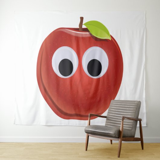 Grappige rode appel met Googly Eyes Wandkleed (In Situ (horizontaal))