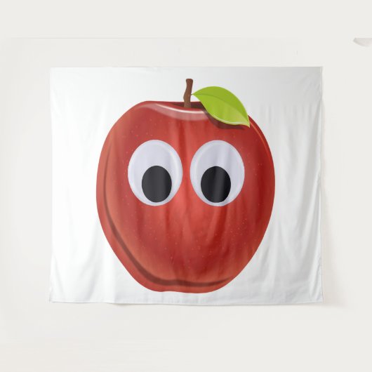 Grappige rode appel met Googly Eyes Wandkleed (Voorkant (horizontaal))