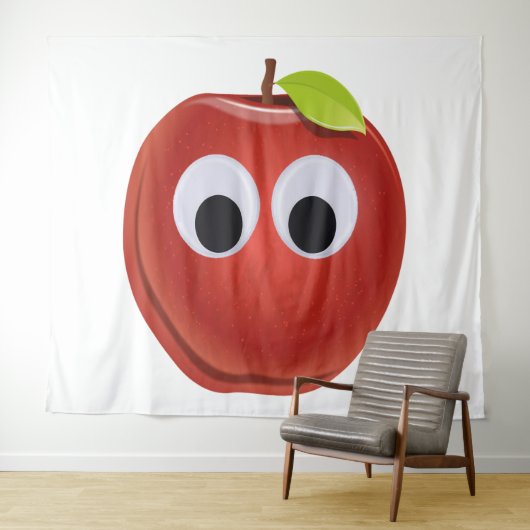 Grappige rode appel met Googly Eyes Wandkleed (In Situ (horizontaal))