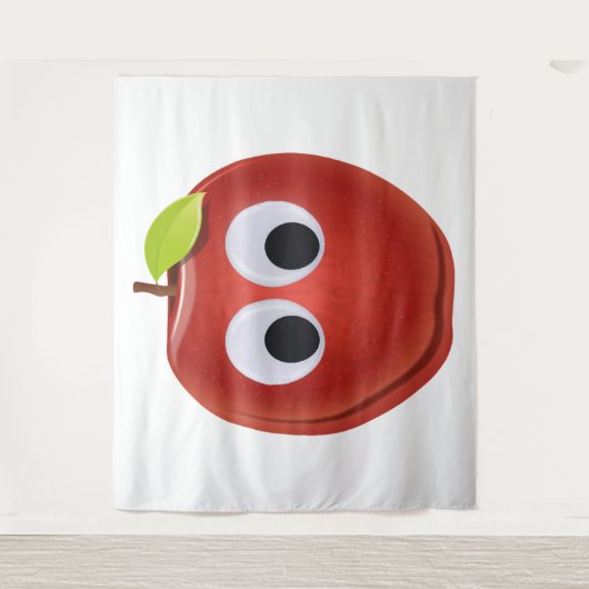 Grappige rode appel met Googly Eyes Wandkleed (Voorkant)