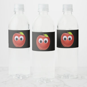 Grappige rode appel met Googly Eyes Waterfles Etiket