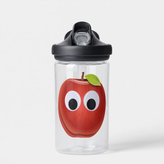 Grappige rode appel met waterfles met ogen (Voorkant)