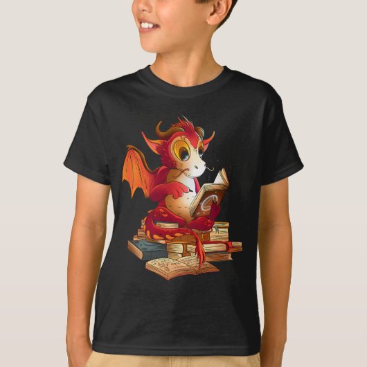 Grappige rode draak lezen boeken librarian draak t-shirt (Voorkant)