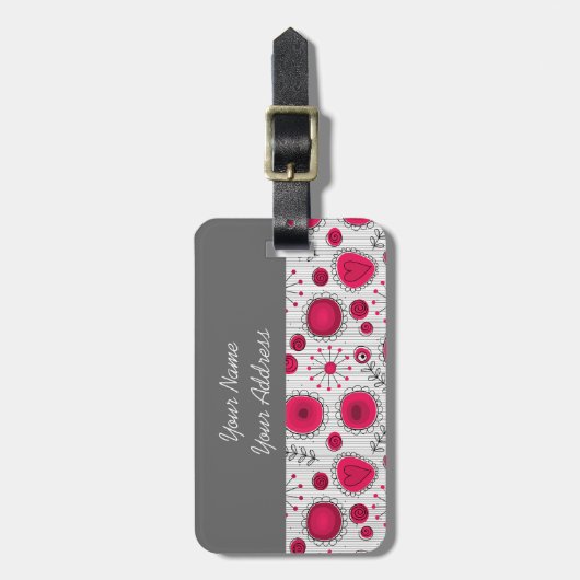 Grappige rode en witte harten en bloemen bagagelabel (Voorkant verticaal)