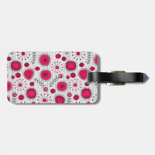 Grappige rode en witte harten en bloemen bagagelabel (Achterkant horizontaal)