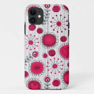 Grappige rode en witte harten en bloemen iPhone 11 hoesje