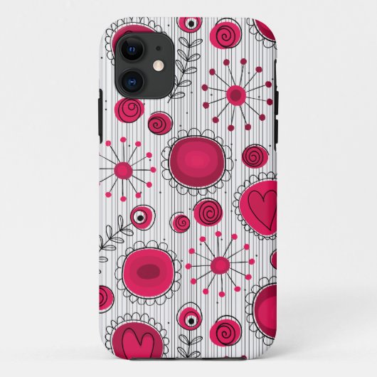 Grappige rode en witte harten en bloemen Case-Mate iPhone case (Achterkant)