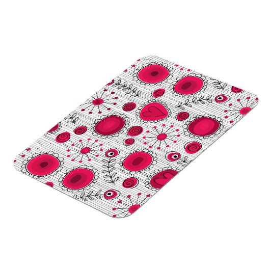 Grappige rode en witte harten en bloemen magneet (Linkerzijde)