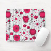 Grappige rode en witte harten en bloemen muismat (Met muis)
