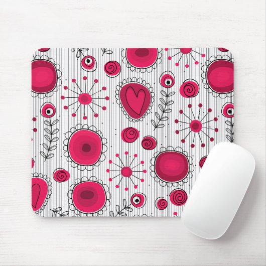 Grappige rode en witte harten en bloemen muismat (Met muis)