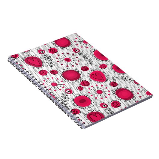 Grappige rode en witte harten en bloemen notitieboek (Rechterzijde)