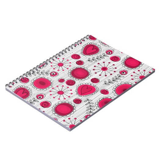 Grappige rode en witte harten en bloemen notitieboek (Linkerzijde)