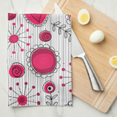 Grappige rode en witte harten en bloemen theedoek (Quarter Fold)