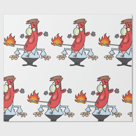 Grappige Rode Gezicht Man met Koorts Thermometer Cadeaupapier (Vlak)