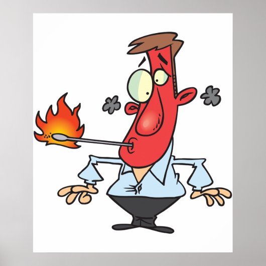 Grappige Rode Gezicht Man met Koorts Thermometer Poster (Voorkant)