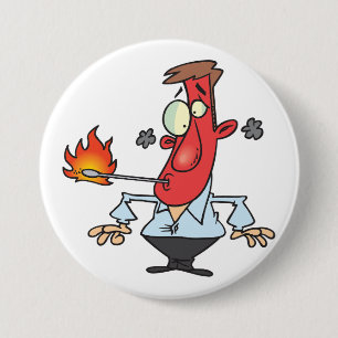 Grappige Rode Gezicht Man met Koorts Thermometer Ronde Button 7,6 Cm