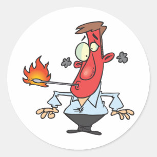 Grappige Rode Gezicht Man met Koorts Thermometer Ronde Sticker