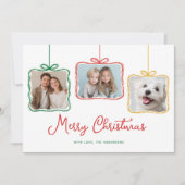 Grappige rode groene geschenkdoos foto feestdagenkaart (Voorkant)