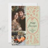 Grappige rode groene hand getekend pictogrammen 2  feestdagenkaart (Voorkant)