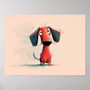Grappige Rode Hond – Whimsicale Cartoon Huisdier K Poster