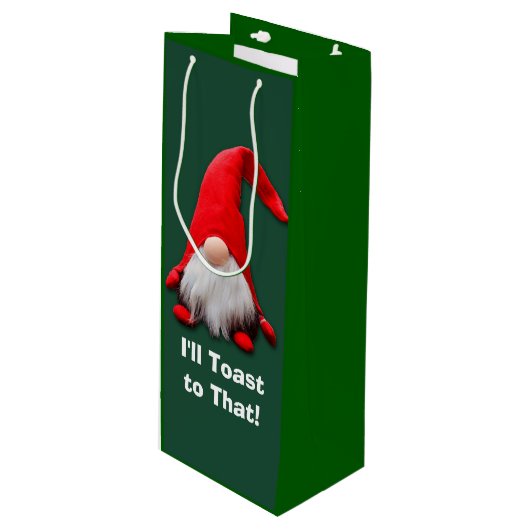 Grappige rode kabouter kerst toast wijn cadeautas (Voorkant Gekanteld)