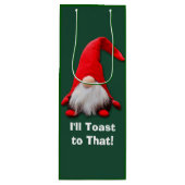 Grappige rode kabouter kerst toast wijn cadeautas (Voorkant)