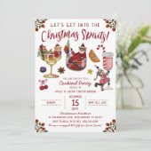 Grappige Rode Kat Kerstmis Spirit Cocktail Party Kaart (Staand voorkant)