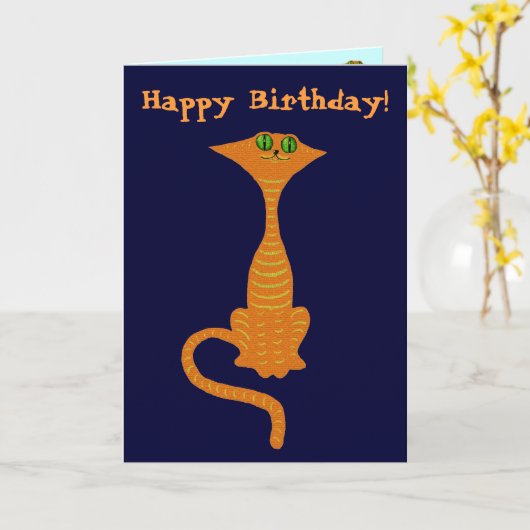 Grappige rode kat verjaardagskaart kaart (Gele Bloem)