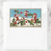 GRAPPIGE RODE KERST ELVEN SCHILDEREN HOLLYBERRIES RECHTHOEKIGE STICKER (Tas)