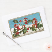GRAPPIGE RODE KERST ELVEN SCHILDEREN HOLLYBERRIES RECHTHOEKIGE STICKER (Envelop)