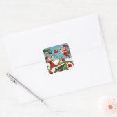 GRAPPIGE RODE KERST ELVEN SCHILDEREN HOLLYBERRIES VIERKANTE STICKER (Envelop)