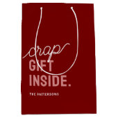 Grappige rode kerstvakantie medium cadeauzakje (Voorkant)