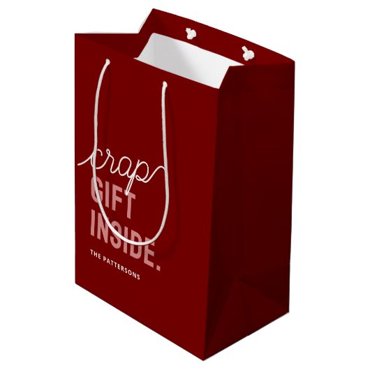 Grappige rode kerstvakantie medium cadeauzakje (Achterkant Gekanteld)