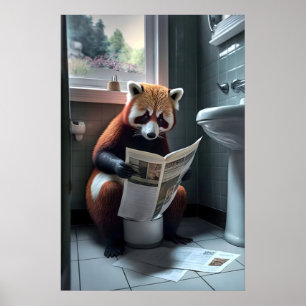 Grappige Rode Panda Badkamerprint Dieren op Toilet Poster