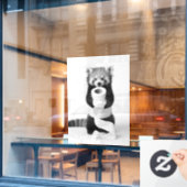 Grappige Rode Panda Houdt Toiletpapier Minimalisti Raamsticker (Cafe Raam)